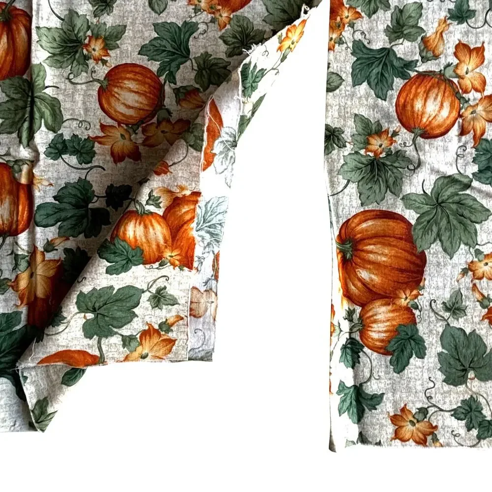Craft Fabric Remnants Autumn Thanksgiving October orange pumpkins & greenery (3)